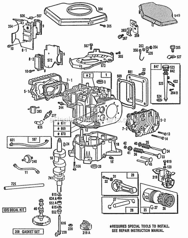 CylCyl HeadsPistonSump Diagram and Parts List for 400707-0112-01  Briggs and Stratton Engine